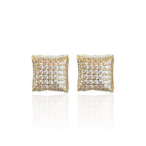 Brinco Folheado Ouro 18k e Prata 925 Quadrado Cravejado