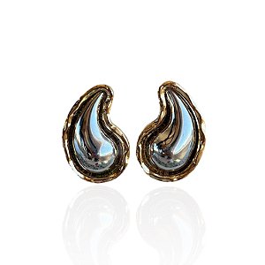Brinco Bijuteria Dois Banhos Gota Vírgula