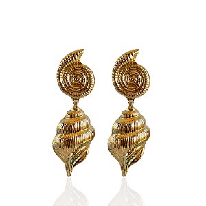 Brinco Bijuteria Ouro e Prata Concha