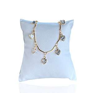 Pulseira Folheada Ouro 18k Corações Cristais