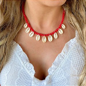 Choker Búzios Vermelho Bijuteria