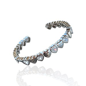 Bracelete Folheado Prata 925 Corações Cravejado