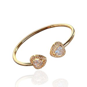 Bracelete Folheado Ouro 18k e Prata 925 Coração Cravejado