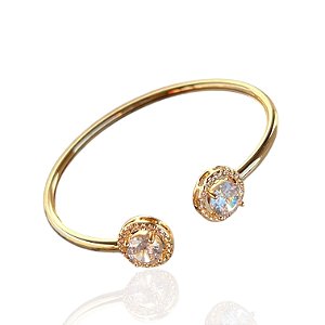 Bracelete Folheado Ouro 18k e Prata 925 Redondo Cravejado