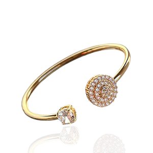 Bracelete Folheado Ouro 18k e Prata 925 Redondo Cravejado