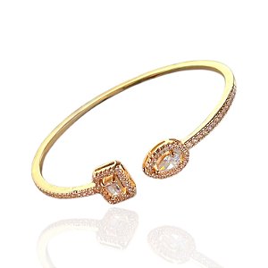 Bracelete Folheado Ouro 18k e Prata 925 Gota e Quadrado Cravejado