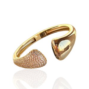 Bracelete Folheado Ouro 18k e Prata 925 Gota Dupla Cravejada