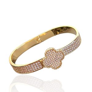Bracelete Folheado Ouro 18k e Prata 925 Inspired Trevo Cravejado