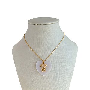Colar Folheado Ouro 18k Filho Coração Madrepérola