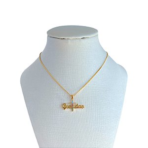 Colar Folheado Ouro 18k e Prata 925 Gratidão Cravejado