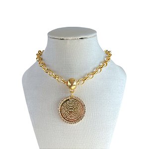 Colar Folheado Ouro 18k Correntaria Pai Nosso Strass