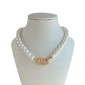 Colar Folheado Ouro 18k e Prata 925 Pérolas Inspired Cravejado