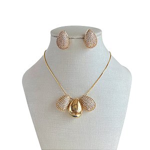 Conjunto Folheado Ouro 18k e Prata 925 Gotas Cravejadas