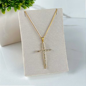 Colar Folheado Ouro 18k Cruz Strass