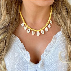 Choker Búzios Amarelo Bijuteria
