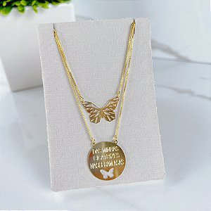 Colar Duplo Folheado Ouro 18k Borboleta