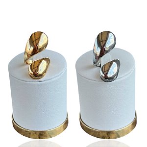 Anel Ajustável Bijuteria Dourado e Prata Gota Dupla
