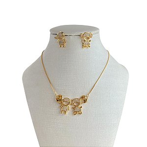 Conjunto Folheado Ouro 18k e Prata 925 Filhos Cravejados