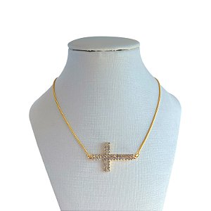 Colar Folheado Ouro 18k Cruz Cravejada