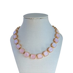 Colar Folheado Ouro 18k e Prata 925 Inspired Quadrado Cravejado