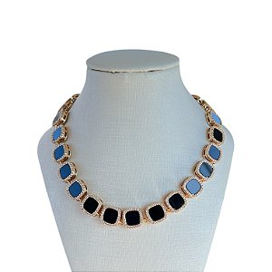 Colar Folheado Ouro 18k e Prata 925 Inspired Quadrado Cravejado
