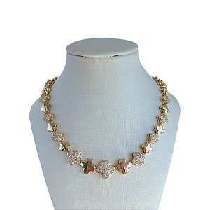 Colar Folheado Ouro 18k e Prata 925 Inspired Trevo Cravejado