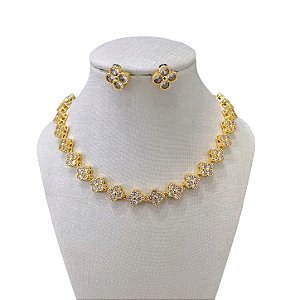 Conjunto Folheado Ouro 18k e Prata 925 Inspired Trevos Cravejado
