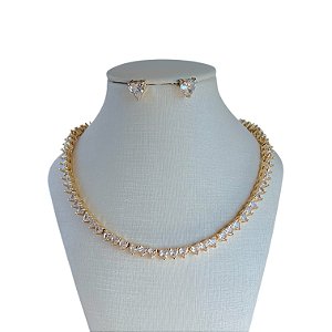 Conjunto Folheado Ouro 18k e Prata 925 Inspired Corações Cravejado