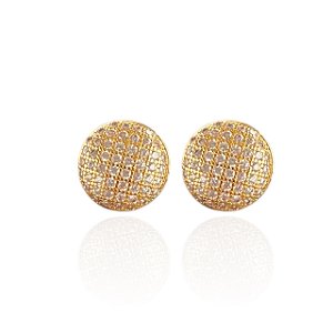Brinco Folheado Ouro 18k e Prata 925 Redondo Cravejado