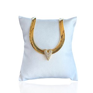 Pulseira Folheada Ouro 18k Fita Laminada Coração Cravejado