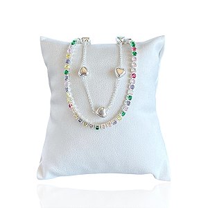 Pulseira Folheada Prata 925 Corações Riviera Colors Dupla