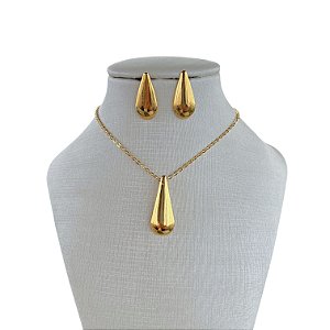 Conjunto Folheado Ouro 18k e Prata 925 Gota Cumprida