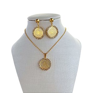 Conjunto Folheado Ouro 18k e Prata 925 Pai Nosso Strass