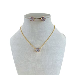 Conjunto Folheado Ouro 18k e Prata 925 Ponto de Luz Redondo