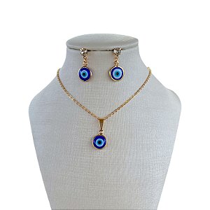 Conjunto Folheado Ouro 18k e Prata 925 Olho Grego