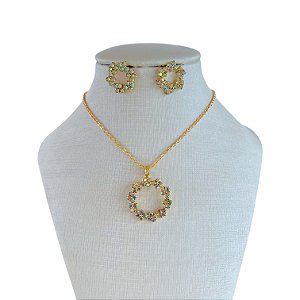 Conjunto Folheado Ouro 18k e Prata 925 Mandala Strass