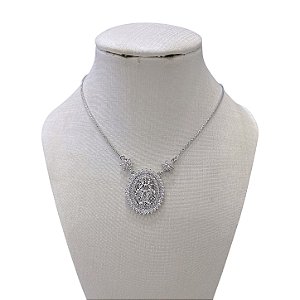 Colar Folheado Prata 925 Nossa Senhora das Graças Cravejada