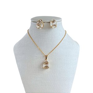 Conjunto Folheado Ouro 18k e Prata 925 Gota Cristal