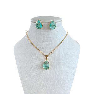 Conjunto Folheado Ouro 18k e Prata 925 Gota Cristal