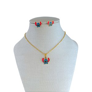 Conjunto Folheado Ouro 18k e Prata 925 Infantil Stitch