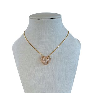 Colar Folheado Ouro 18k e Prata 925 Coração Cravejado