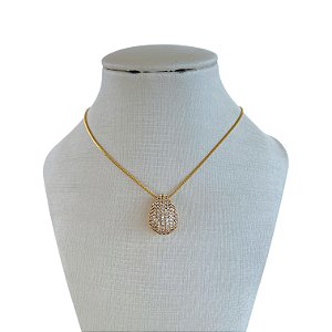 Colar Folheado Ouro 18k e Prata 925 Gota Cravejada