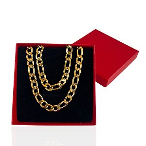 Conjunto Masculino Aço Inoxidável Dourado + Caixa Presente
