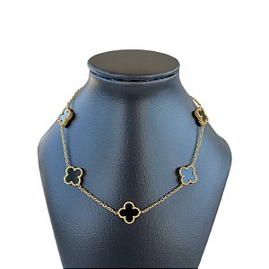 Corrente Masculina Aço Inoxidável 5 Trevos Resinado