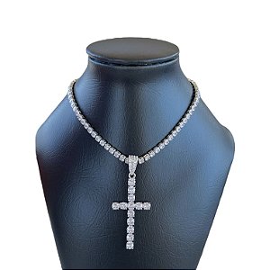 Corrente Masculina Folheada Prata 925 Riviera Cruz Cravejada