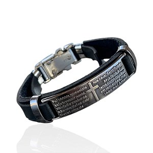 Pulseira Masculina Couro Bijuteria Pai Nosso