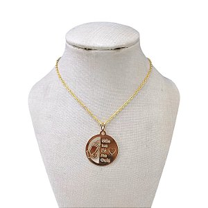 Colar Folheado Ouro 18k e Prata 925 Mãe Tua Fé Me Guia