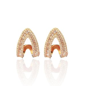 Brinco Folheado Ouro 18k e Prata 925 Gota Vazada Cravejado