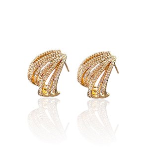 Brinco Folheado Ouro 18k e Prata 925 Vírgula Cravejada
