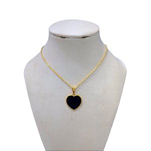 Colar Folheado Ouro 18k Coração Resinado